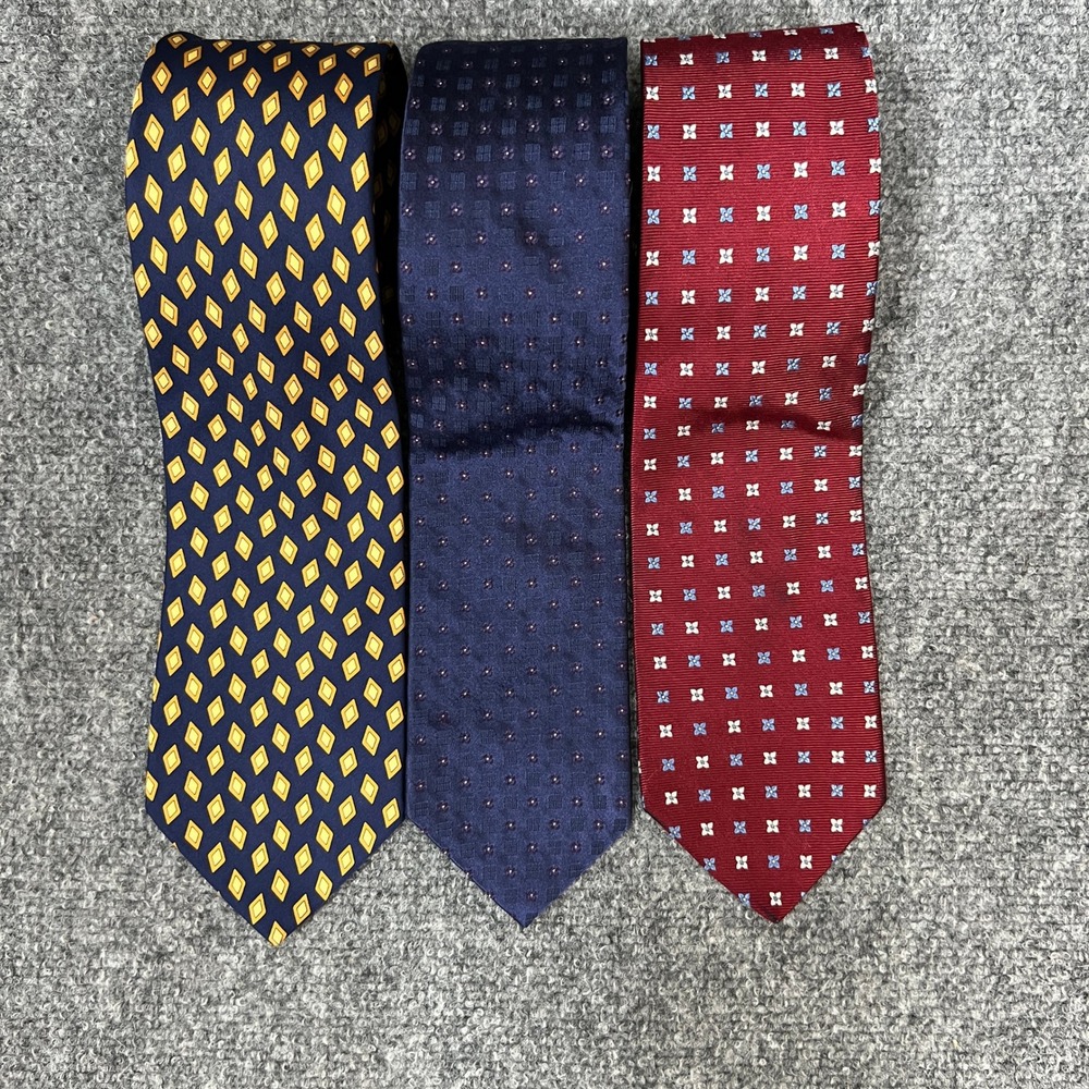 Brooks Brothers Mens Silk Tie Lot of 3 Navy Blue Burgundy Floral Geometric‎